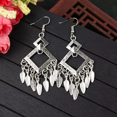 Boho 925 Sterling Silver Vintage Style Tibetan Tibet Dangle Drop Hook Earrings • $13.74