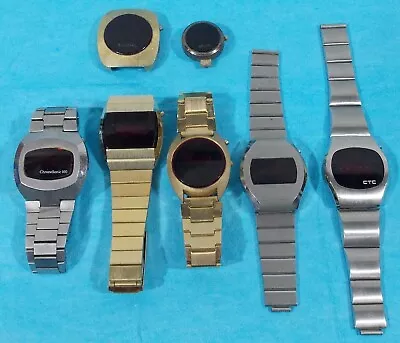 Vintage Lot Red Digital Led Watches Gold Silver 1970s Retro Style Watch 4 Parts • $85