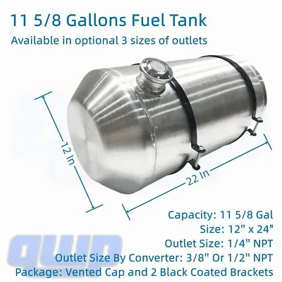$188.99 • Buy 12x24  11 5/8 Gallon Universal Fuel Tank 1/4 NPT Spun Gas Tank End Fill For Boat