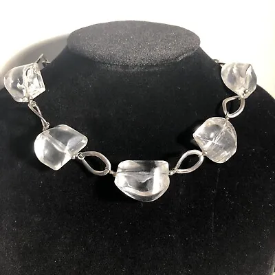 Clear Chunky Bead Choker Silver Link Chain Signed Maria Gratis Musi Italy • $29
