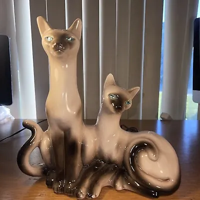 Vintage Siamese Cats Table Tv Lamp Lane & Co Mid Century Van Nuys Blu Jewel Eyes • $152.10