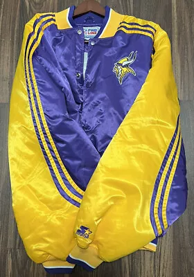 VTG Starter Pro Line Minnesota Vikings Satin Jacket XXL 2XL Button Up • $89.99