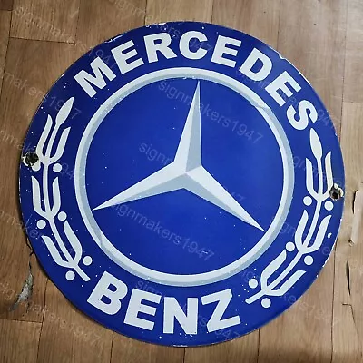 Mercedes Benz Porcelain Enamel Sign 16 Inches Round • $60