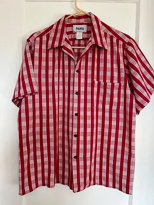 VINTAGE Palaka Plaid Red Hawaii Men Size XL Button Up Aloha Shirt Made In Hawaii • $55