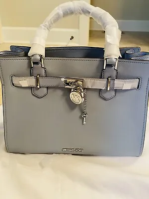 NWT Michael Kors Blue Silver Hamilton Satchel Chain Strap Handbag Size Large • $140