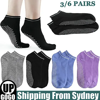 3/6Pairs Women Sports Cotton Rich Pilates Yoga Non-Slip Grip Socks Excercise AU • $6.59