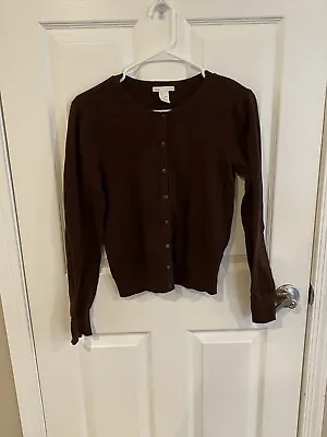 H&M Basic Cardigan Sweater Button Up Brown Long Sleeve Crew Neck Small • $10