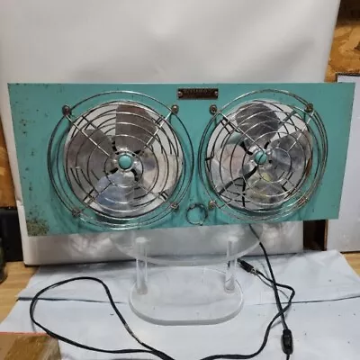 Vintage Eskimo Turquoise Double Window Vent Fan Model 08108 Tested 25  X 11 X 9 • $94.90