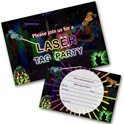 Laser Tag Party Invitations Pack & Envelopes Lazer (WRITE ON) Free Delivery  • £8.99