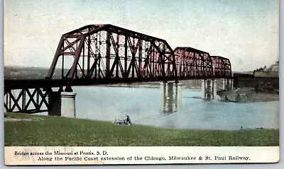 Postcard SD Pontis South Dakota Bridge Missouri River Milwaukee Road RR SD01 • $7.99