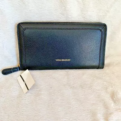 Vera Bradley Women's Georgia Wallet Black Pebbled Leather Zip Around NWT • $49.99