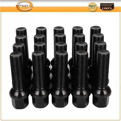 20 Pcs M14 X 1.5 Wheel Lug Bolts 40mm Shank Black For Audi Volkswagen Ball Seat • $32.58