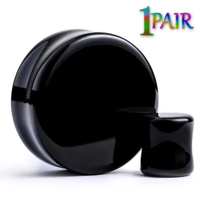 Pair 8g-1  BLACK ONYX STONE PLUGS Double Flare Gauges Organic Ear Tunnels 1215 • $6.95