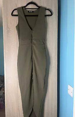 Missguided Khaki Green Midi Zip Up Dress Size 8 • £10.99
