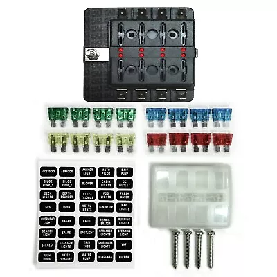 8 Way 12V Blade Fuse Box Distribution Block With LED Indicators Hot Rod Race Car • $16.99