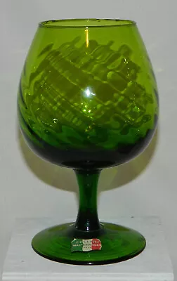 Cellini Masterpieces Italy Green Optic Glass Brandy Snifter Hand Blown 32 Oz VTG • $50