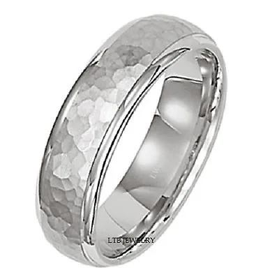 14k White Gold Mens Wedding Band Ring Hammered Finish 5mm • $630