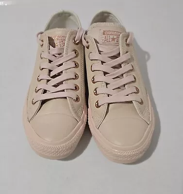 Converse Pastel Rose Gold Leather Low Top Sneaker Womens Size 5 UK • £26