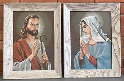 Vintage Jesus Mary Paint By Numbers Wall Hangings Framed Religious Art • $45