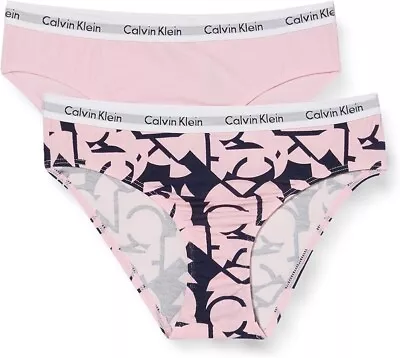 Calvin Klein Girls 2 Pack  Bikini Brief Pink 14-16 Years Pants Briefs • £22.99