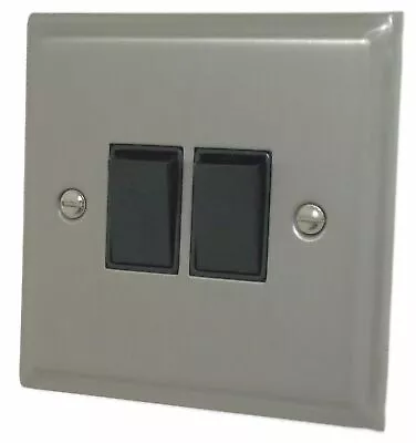 G&H DSN2B Deco Plate Satin Nickel 2 Gang 1 Or 2 Way Rocker Light Switch • £16.75