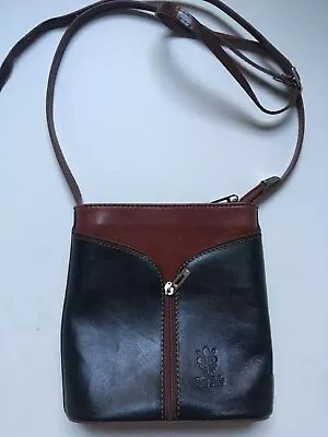 Vtg Vera Pelle Chic Italian Leather Crossbody Mini Bag Purse 7.5  Black Brown • $24.99