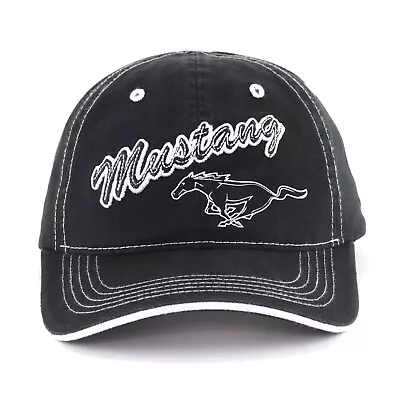 Ford Mustang Pony Puff 3D Script Baseball Hat Ball Cap Black Unstructured Cotton • $21.99