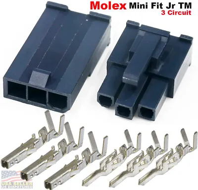 Molex 3 Pin Black Connector 4.20mm W/18-24 AWG Pin Mini-Fit Jr GLOW WIRE CAPABLE • $6.66