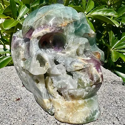 2.9LB Natural Fluorite Skull Quartz Manual Sculpture Crystal Skull Healing. • $0.99