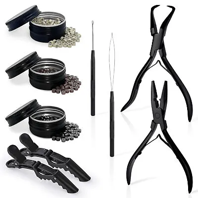 Hair Extension Beading Tool Kit 2 Pcs Pliers 600PCS Micro Silicone Lined Beads • $24.69