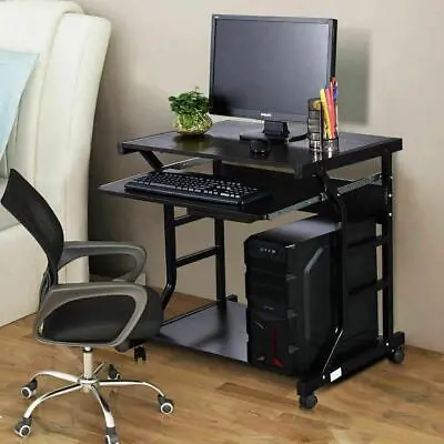 Rolling Computer Desk Teens Study Table With Keyboard Tray For Home Office Black • $49.89