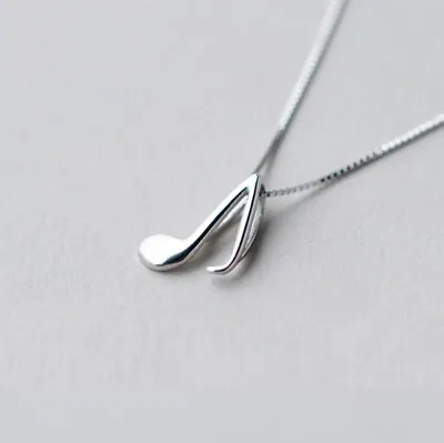 Mini 925 Sterling Silver Musical Note Quaver Eighth Quarte Note Pendant Necklace • £13.50