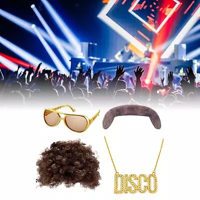 Disco Wig Set Elvis Presley Cosplay Wig 70S Disco Necklace Rocker Wig Kits • $25.40