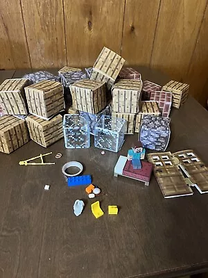Minecraft Paper Craft Lot Of 40 Blocks Brick Rock Glass Style Plastic Steve Bed • $29.99