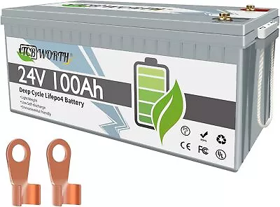 24V 100Ah LiFePO4 Lithium Battery BMS 2.56kWh For RV Off-grid Solar Marine Camp  • $399