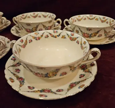 Epiag Czechoslovakia Set Of 5 Cream Soups & Saucers Floral Swags #8850 Scalloped • $39.99