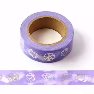 $5.50 • Buy Washi Tape Holographic Foil Diamond Gems On Purple Cloudy Background 15mm X 10m
