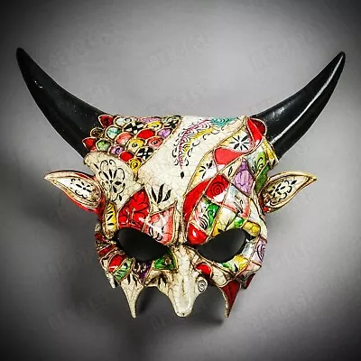 Venetian White Demon Mask W/ Black Sharp Horns Venice Masquerade Ball Party Mask • $39.99