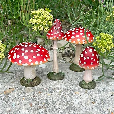 4 Garden Mushroom / Toadstool Ornaments Outdoor Red Cap Fairy Gardens Decoration • £19.99