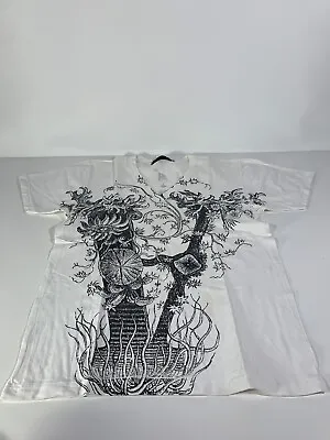 MAIDEN NOIR White TEE COTTON SZ MENS Medium T Shirt Abstract Plant Design • $20.41