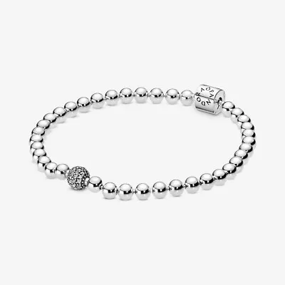 Pandora 925 Sterling Silver Beads & Pave Clasp Bracelet 7.5 Inch New With Box • $35.90