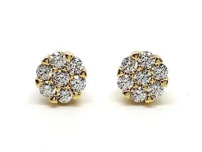 Round Flower Cluster 925 Sterling Silver Yellow Gold Plate Iced Cz Stud Earrings • $25.99