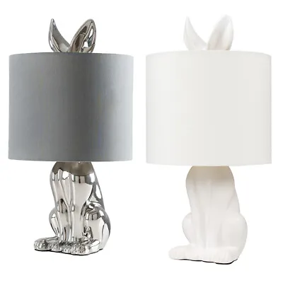 Ceramic Table Lamp Rabbit 47.5CM Tall Animal Light Fabric Drum Shade LED Bulb • £31.99