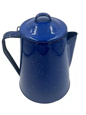 8 Cup Camping Home Enamelware Percolator Coffee Pot Carafe Blue Speckled Clean • $14.97