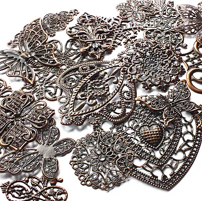 20 Copper Tone Metal Filigree Wrap Stamped Embellishment Shape Quality Mix Style • £3.99