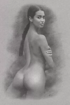 Female Nude Model ORIGINAL DRAWING Charcoal Art Realism Naked Woman NO RESERVE • £11.50