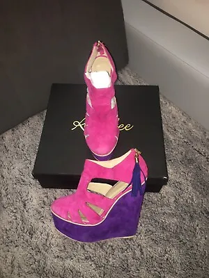 Rare Kandee Fruits Of The Forest Suede Pink/Purple Colour Block Wedge Size 6/39 • £60