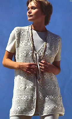 Crochet Pattern Womens Ladies Long Line Waistcoat Dk Pattern 30 - 42   -  31b3 • £2.10