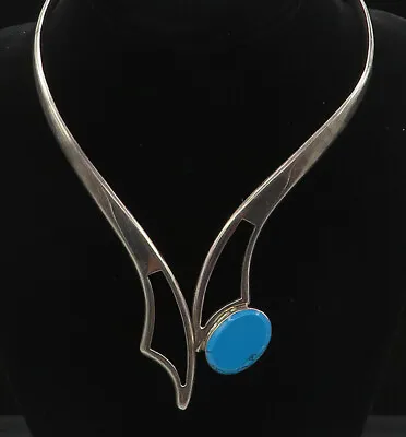 MEXICO 925 Sterling Silver - Vintage Turquoise Open Collar Necklace - NE1395 • £377.08