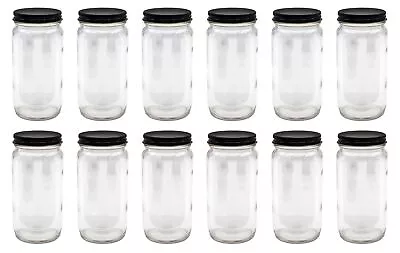 8 Ounce Glass Tall Mason Canning Jars 58mm Mouth - With Black Metal Lids - Ca... • $36.79